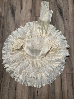 VTG LollyPop Design Toddler 4 Ruffled Cream Satin Lace Dress Daddeese Lil Prince